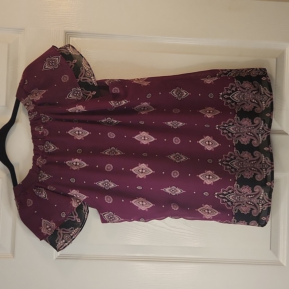 Apt.9 Women's Burgandy and Black Paisley Print Flutter Sleeve Top Size S - Picture 8 of 10